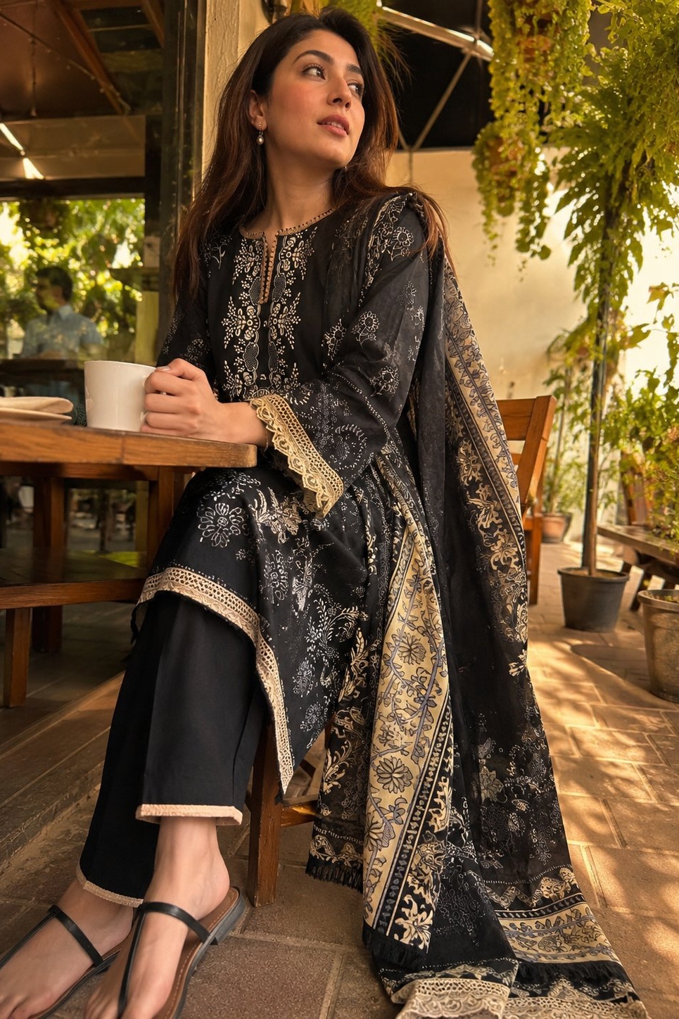 Black Gold Floral Festive Mul Cotton Suit | 3-Piece